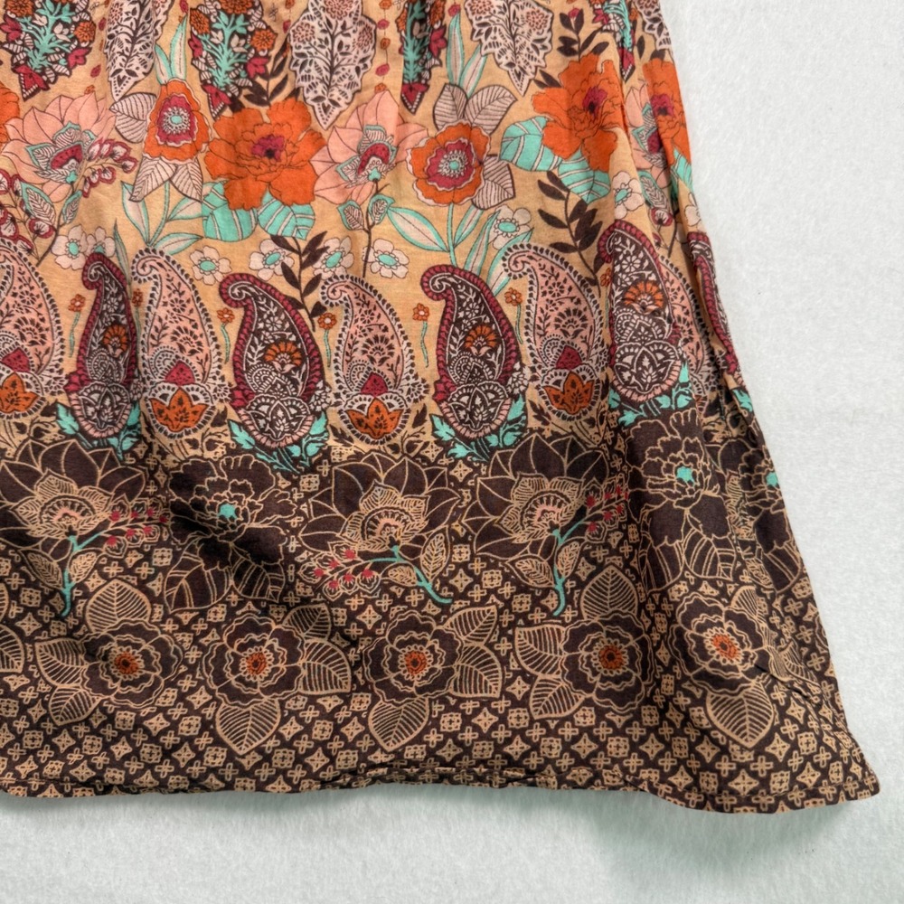 Y2K Bershka Orange Floral Paisley Halter Top Smocked Cotton Boho Womens Medium - Picture 3 of 9